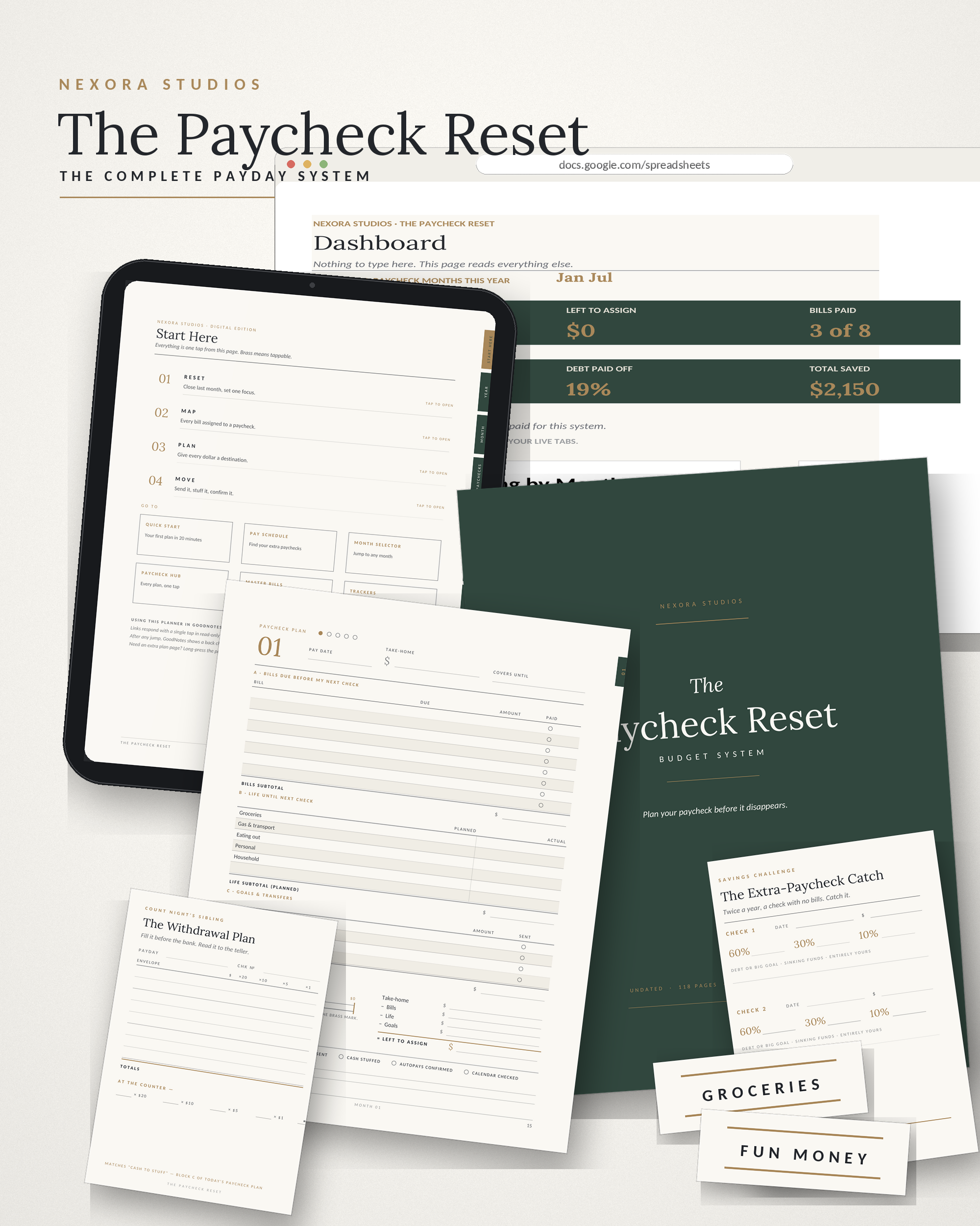 The Paycheck Reset Budget System — Printable + GoodNotes Budget Planner, Google Sheets Tracker & Cash-Stuffing Kit