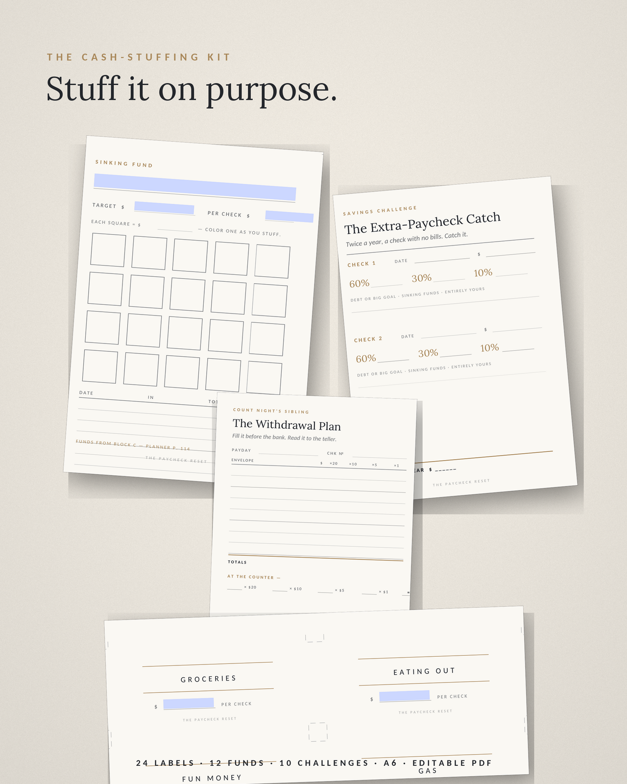 The Paycheck Reset Budget System — Printable + GoodNotes Budget Planner, Google Sheets Tracker & Cash-Stuffing Kit